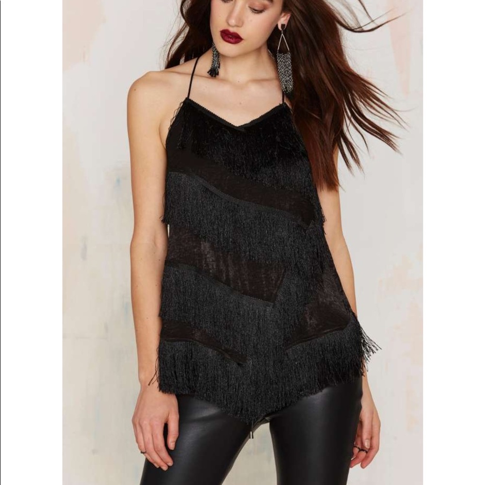 M-100 asymmetric system silk fringe top